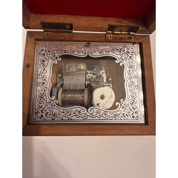 Vintage Mirror Music Box Made in Japan w/Quote 4"x3" Wood - Picture 5 of 10